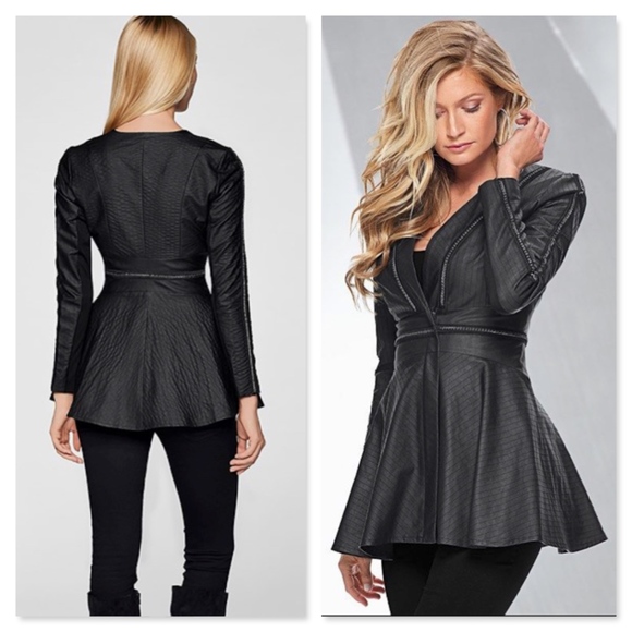 VENUS Faux Leather Flare Jacket NWT Black - Picture 6 of 8